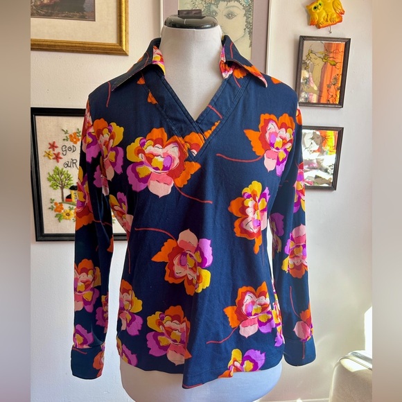 Vintage 70s Floral Blouse – Bold Pop Art Print - Picture 1 of 6
